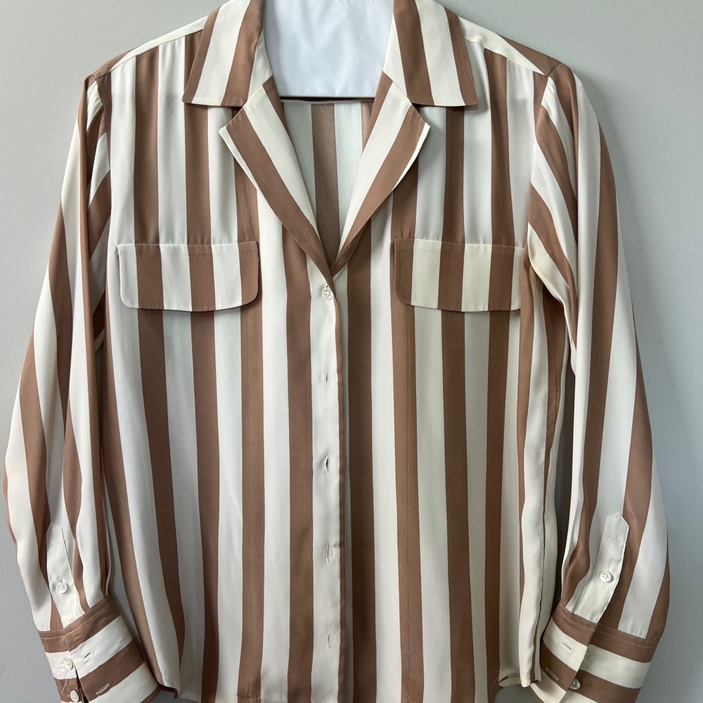 Frame Denim Brown and White Striped Button Down Shirt
